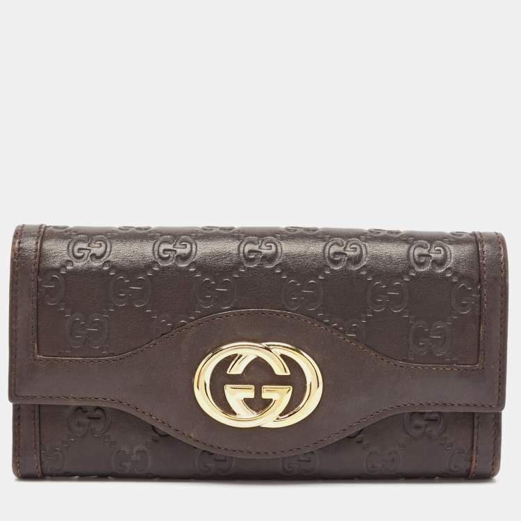 Pre Owned Gucci Dark Brown Guccissima Leather Interlocking G Continental Wallet
