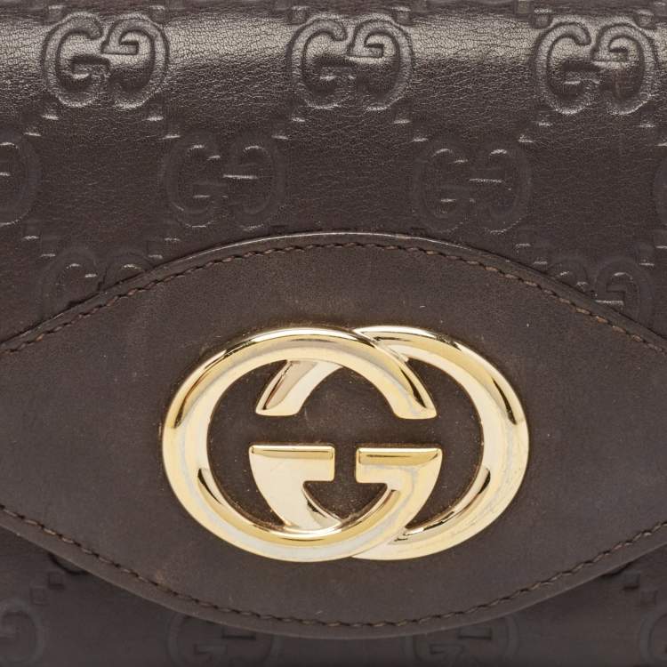 Pre Owned Gucci Dark Brown Guccissima Leather Interlocking G Continental Wallet