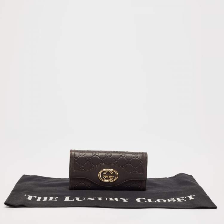 Pre Owned Gucci Dark Brown Guccissima Leather Interlocking G Continental Wallet