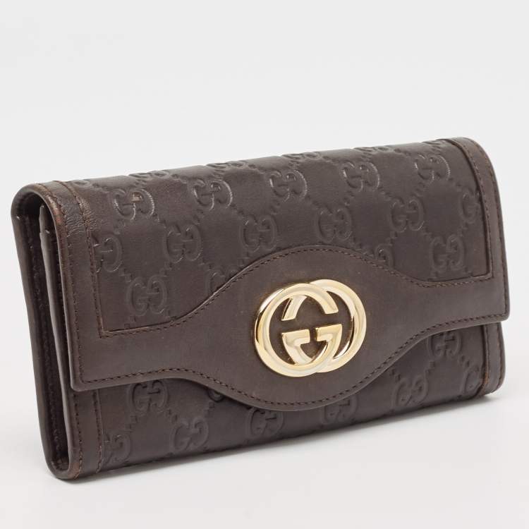 Pre Owned Gucci Dark Brown Guccissima Leather Interlocking G Continental Wallet
