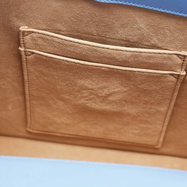 Pre Owned Gucci Blue Leather Floral Embroidered Medium Sylvie Top Handle Bag