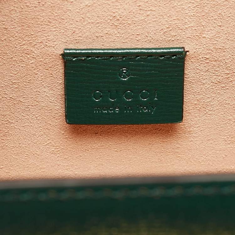 Pre Owned Gucci Green Leather Bamboo Padlock Top Handle Bag