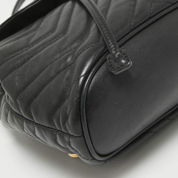 Pre Owned Gucci Black Matelassé Leather GG Marmont Drawstring Backpack
