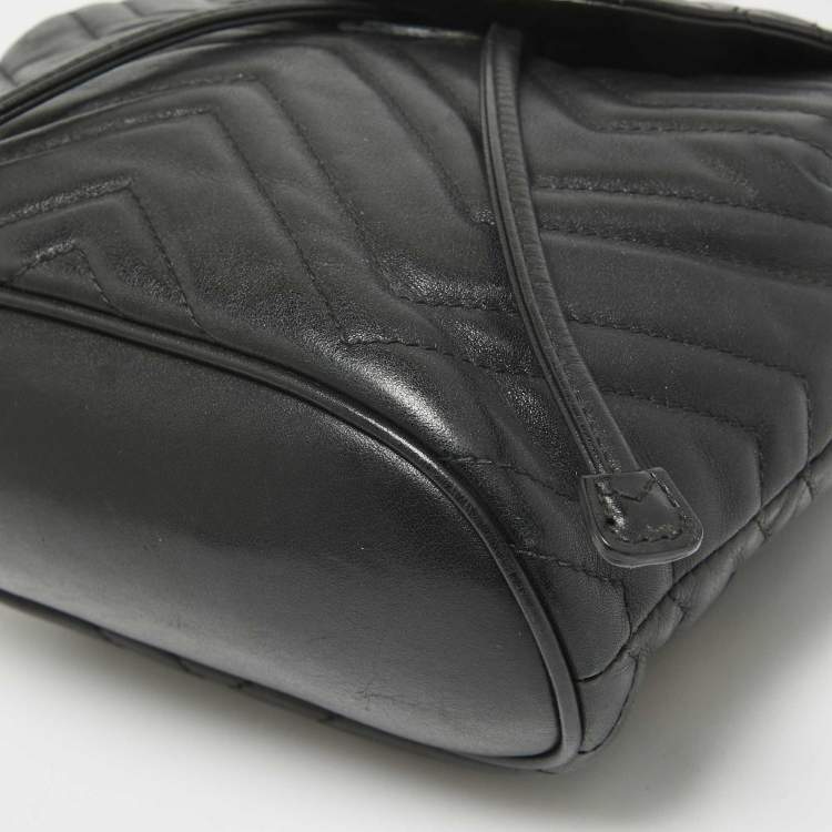 Pre Owned Gucci Black Matelassé Leather GG Marmont Drawstring Backpack