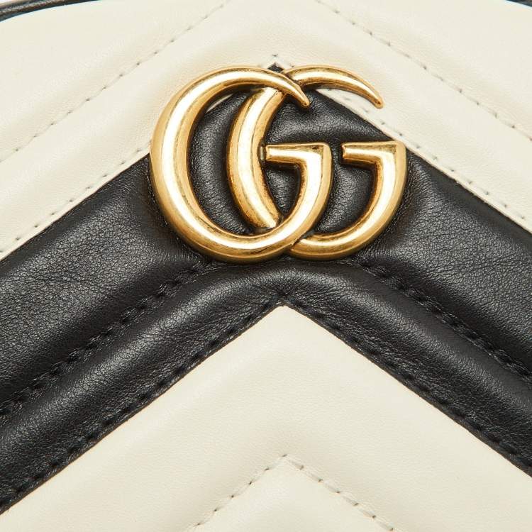 Pre Owned Gucci Black/White Matelassé Leather GG Marmont Belt Bag