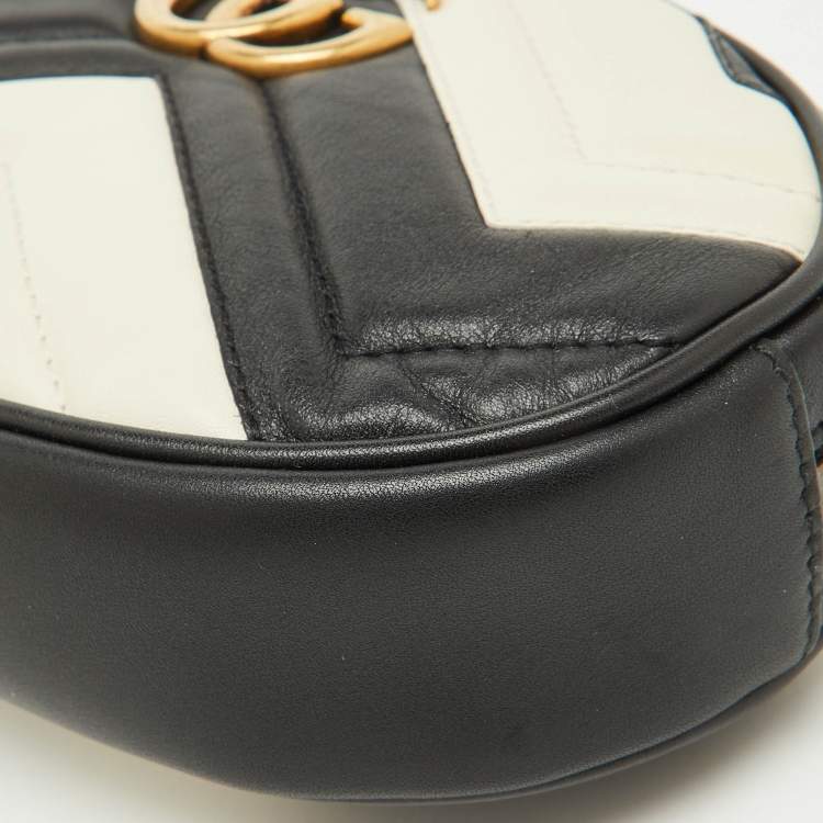 Pre Owned Gucci Black/White Matelassé Leather GG Marmont Belt Bag