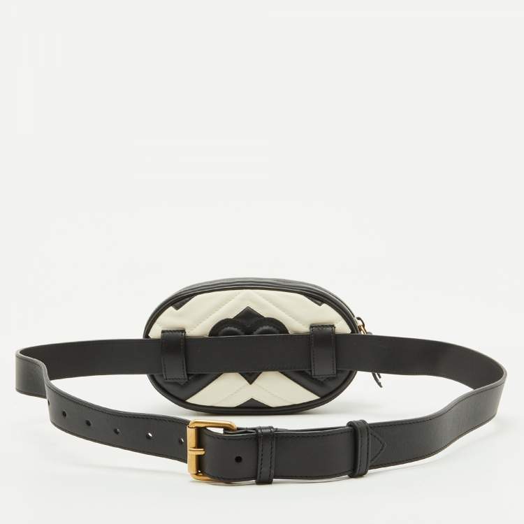Pre Owned Gucci Black/White Matelassé Leather GG Marmont Belt Bag