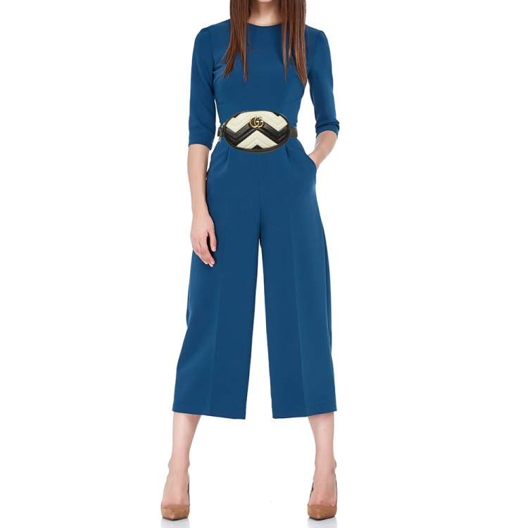 Pre Owned Gucci Black/White Matelassé Leather GG Marmont Belt Bag