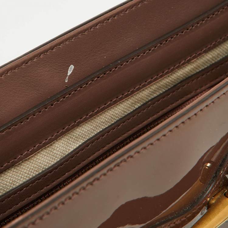 Pre Owned Gucci Brown Patent Leather Medium Bright Bit Tote