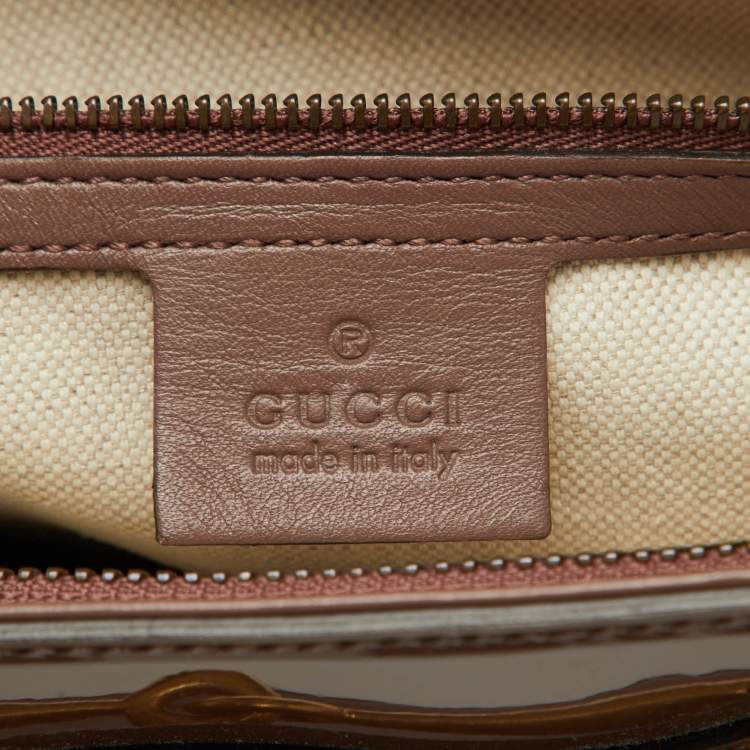 Pre Owned Gucci Brown Patent Leather Medium Bright Bit Tote