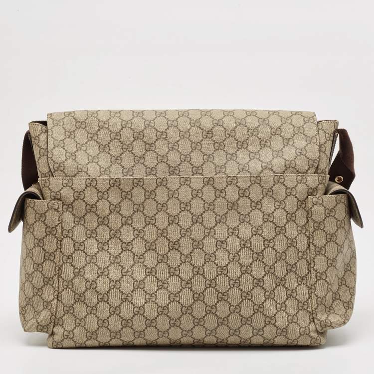 Pre Owned Gucci Beige/Brown GG Supreme Canvas and Leather Diaper Messenger Bag