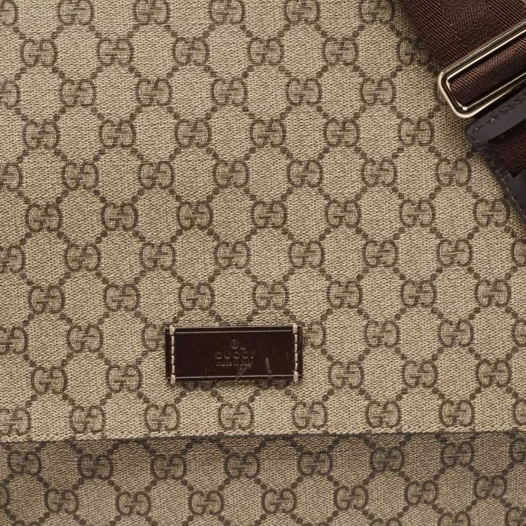 Pre Owned Gucci Beige/Brown GG Supreme Canvas and Leather Diaper Messenger Bag