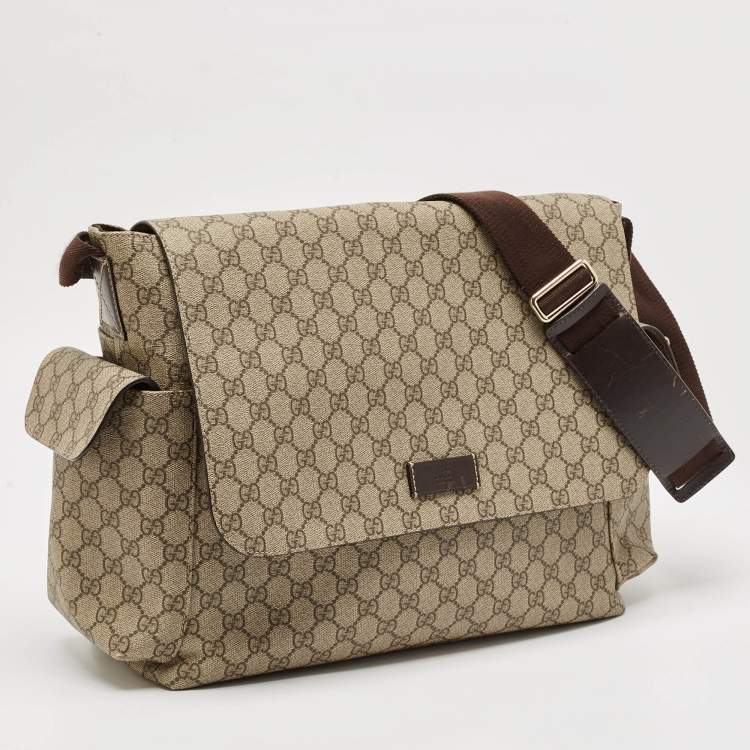Pre Owned Gucci Beige/Brown GG Supreme Canvas and Leather Diaper Messenger Bag