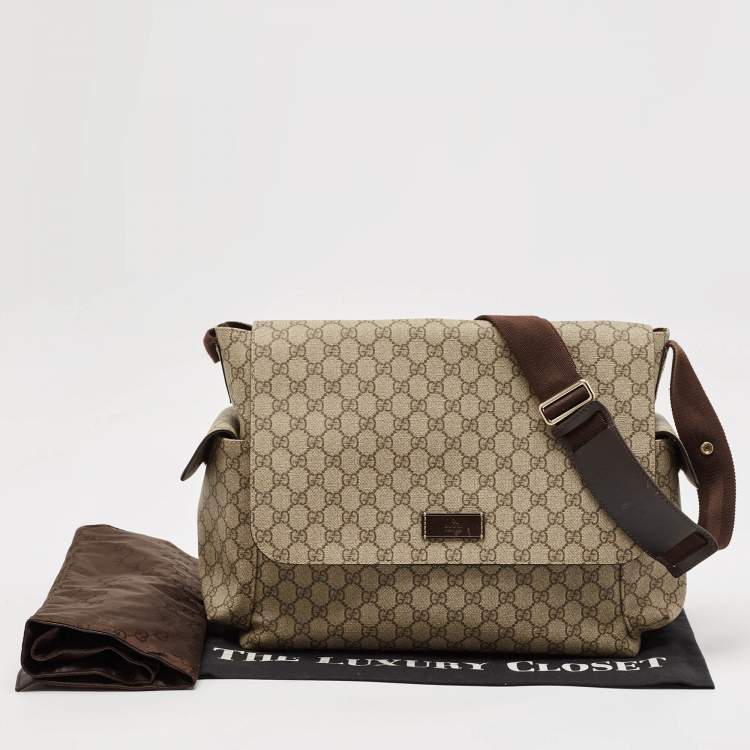 Pre Owned Gucci Beige/Brown GG Supreme Canvas and Leather Diaper Messenger Bag