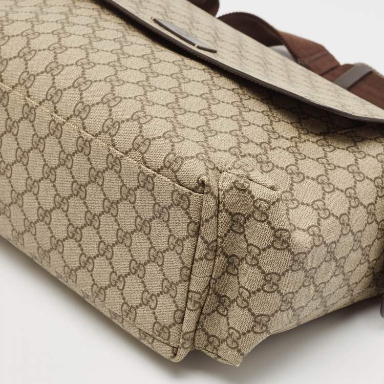 Pre Owned Gucci Beige/Brown GG Supreme Canvas and Leather Diaper Messenger Bag