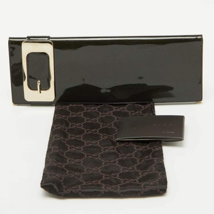 Pre Owned Gucci Dark Green Patent Leather Romy Clutch