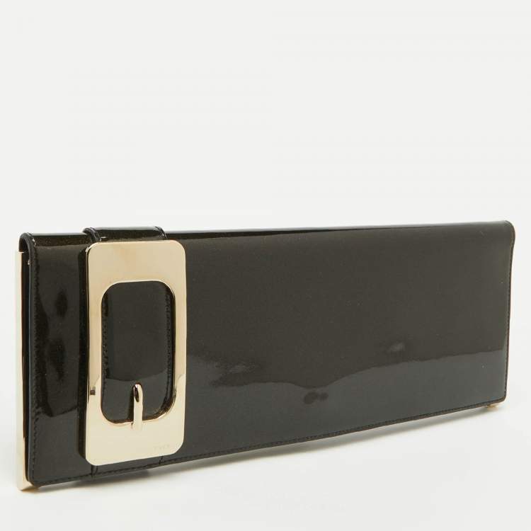 Pre Owned Gucci Dark Green Patent Leather Romy Clutch