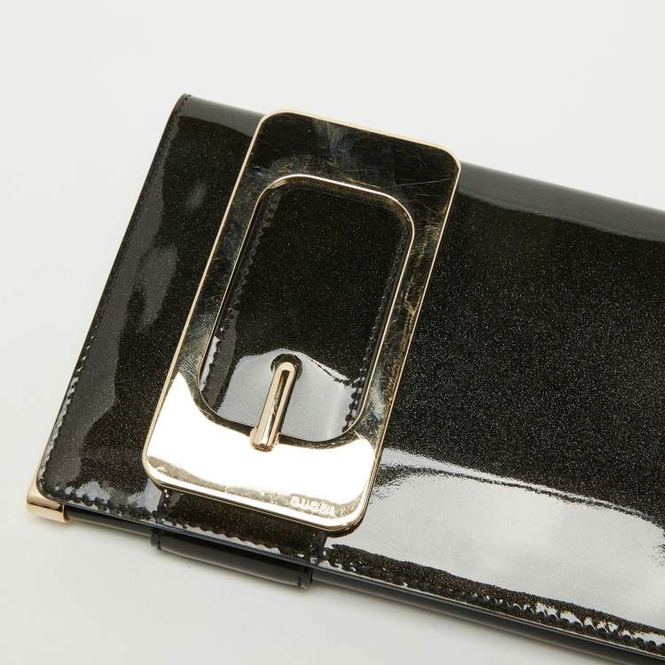 Pre Owned Gucci Dark Green Patent Leather Romy Clutch