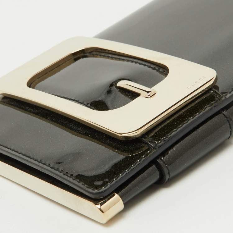 Pre Owned Gucci Dark Green Patent Leather Romy Clutch