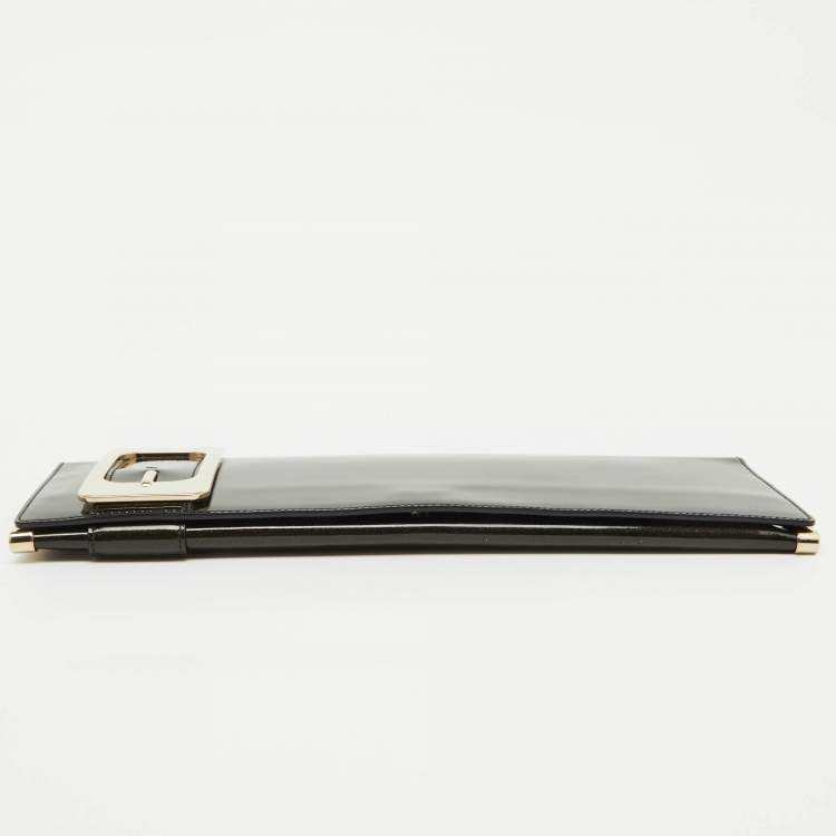 Pre Owned Gucci Dark Green Patent Leather Romy Clutch