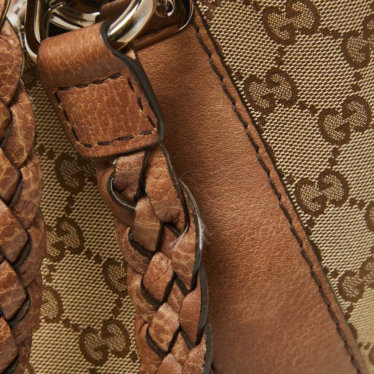 Pre Owned Gucci Beige/Brown GG Canvas and Leather Medium Bamboo Bar Tote