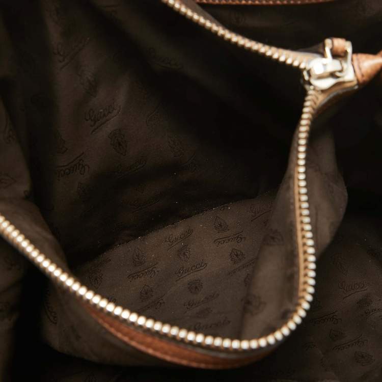 Pre Owned Gucci Beige/Brown GG Canvas and Leather Medium Bamboo Bar Tote