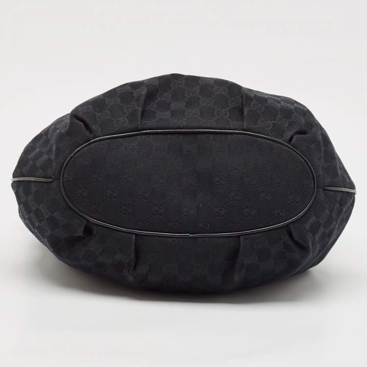 Pre Owned Gucci Black GG Canvas and Leather GG Marmont Medium Pelham Hobo