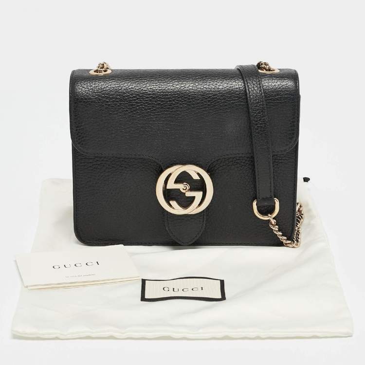 مملوكة مسبقًا Gucci Black Leather Dollar Interlocking G Crossbody Bag