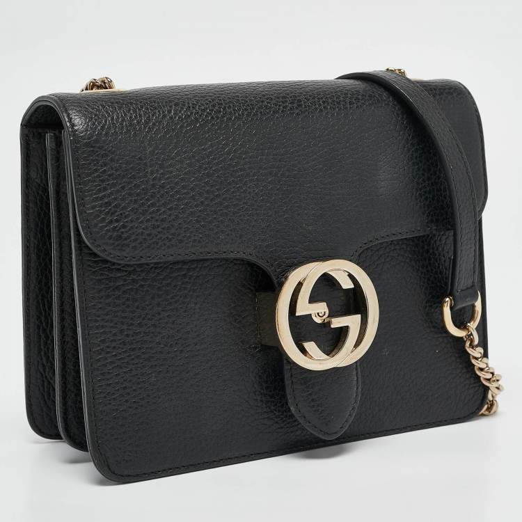 مملوكة مسبقًا Gucci Black Leather Dollar Interlocking G Crossbody Bag