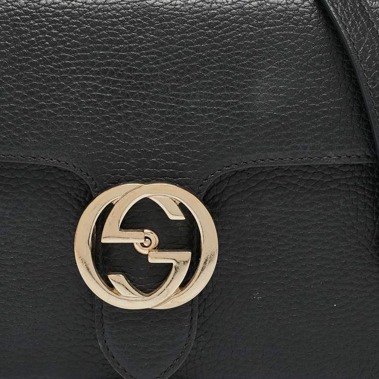 مملوكة مسبقًا Gucci Black Leather Dollar Interlocking G Crossbody Bag