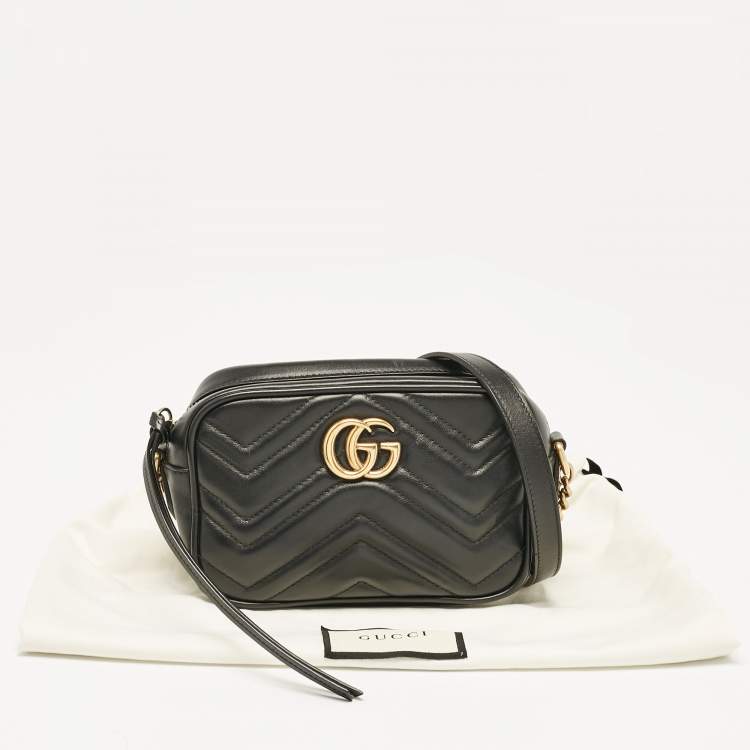Pre Owned Gucci Black Matelasse Leather Mini GG Marmont Shoulder Bag