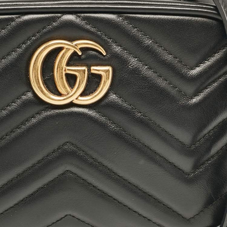 Pre Owned Gucci Black Matelasse Leather Mini GG Marmont Shoulder Bag
