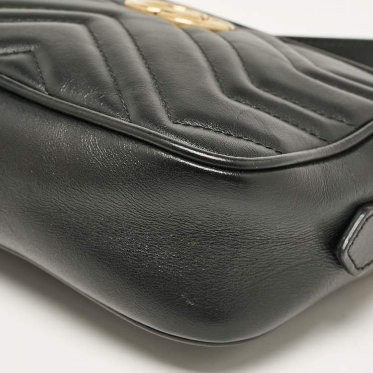 Pre Owned Gucci Black Matelasse Leather Mini GG Marmont Shoulder Bag