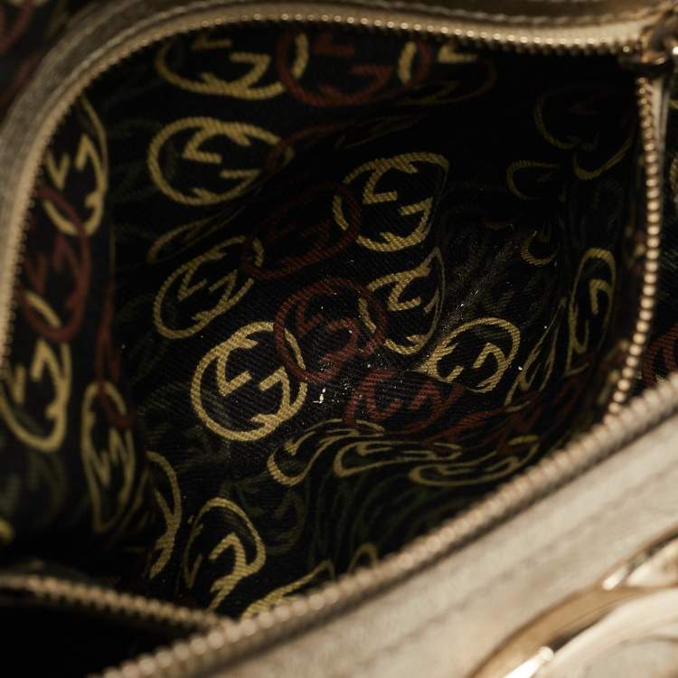 Pre Owned Gucci Gold Leather Britt Boston Bag