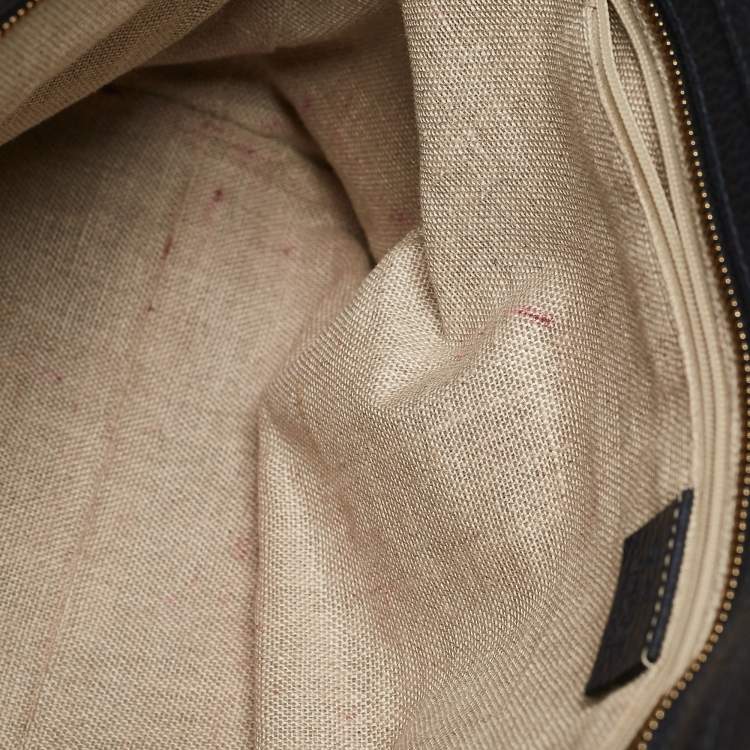 Pre Owned Gucci Navy Blue Leather Bamboo Tassel Tote