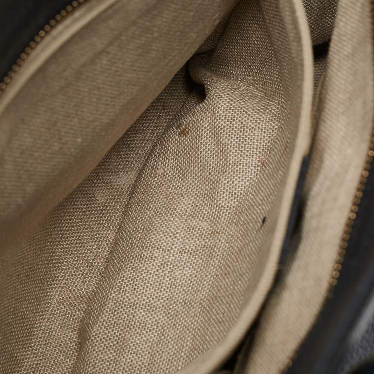 Pre Owned Gucci Navy Blue Leather Bamboo Tassel Tote