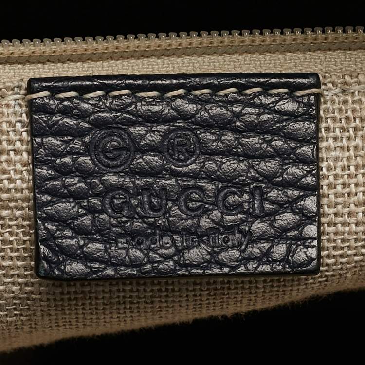 Pre Owned Gucci Navy Blue Leather Bamboo Tassel Tote