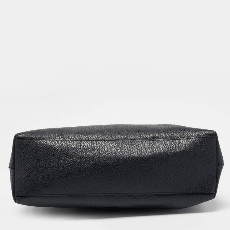 Pre Owned Gucci Navy Blue Leather Bamboo Tassel Tote