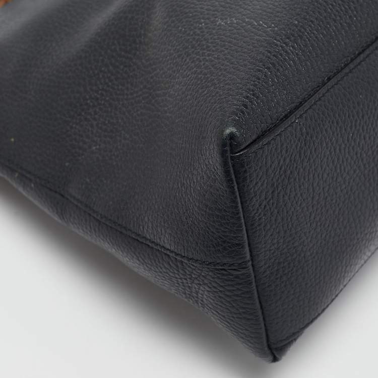 Pre Owned Gucci Navy Blue Leather Bamboo Tassel Tote