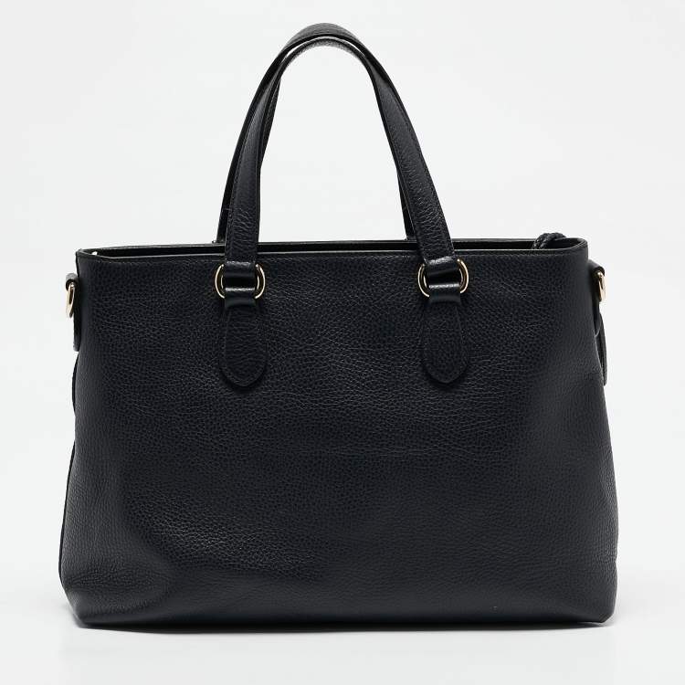 Pre Owned Gucci Navy Blue Leather Bamboo Tassel Tote