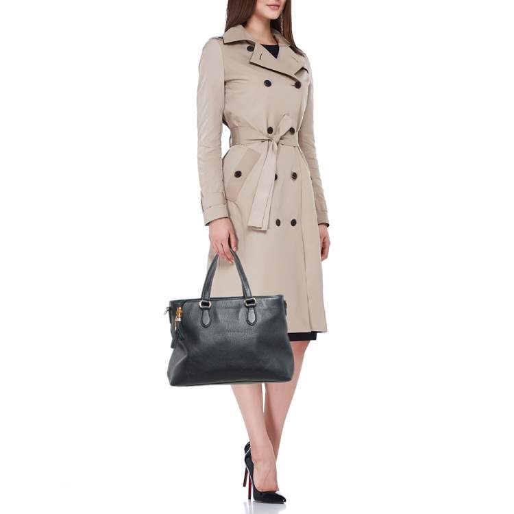 Pre Owned Gucci Navy Blue Leather Bamboo Tassel Tote