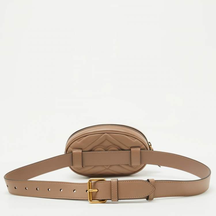 Pre Owned Gucci Beige Matelasse Leather GG Marmont Belt Bag