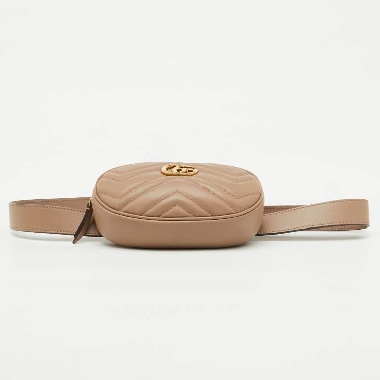 Pre Owned Gucci Beige Matelasse Leather GG Marmont Belt Bag