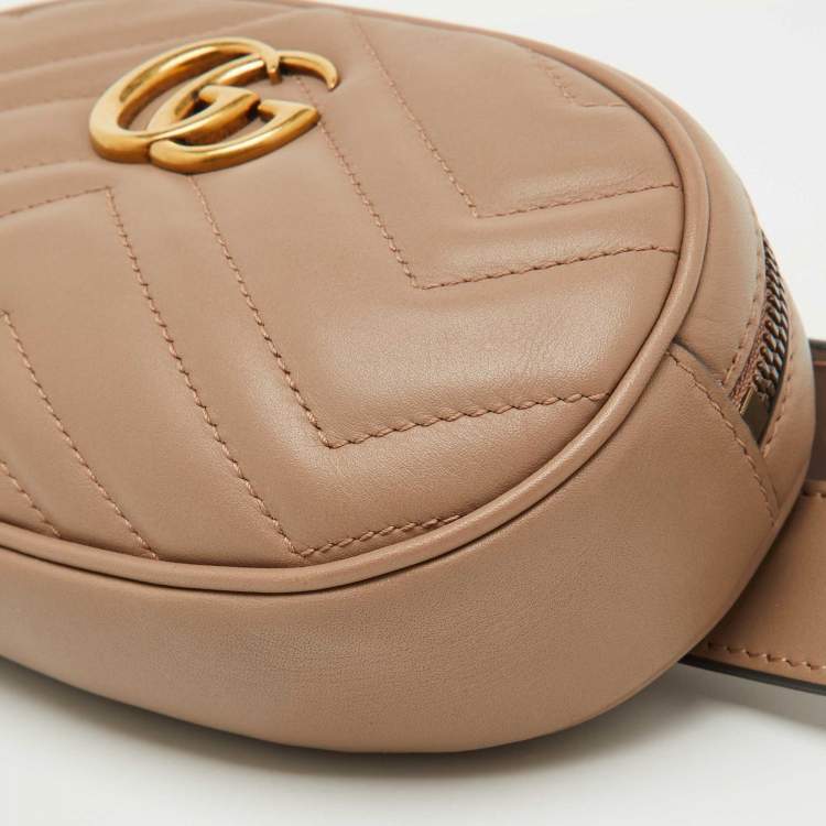 Pre Owned Gucci Beige Matelasse Leather GG Marmont Belt Bag