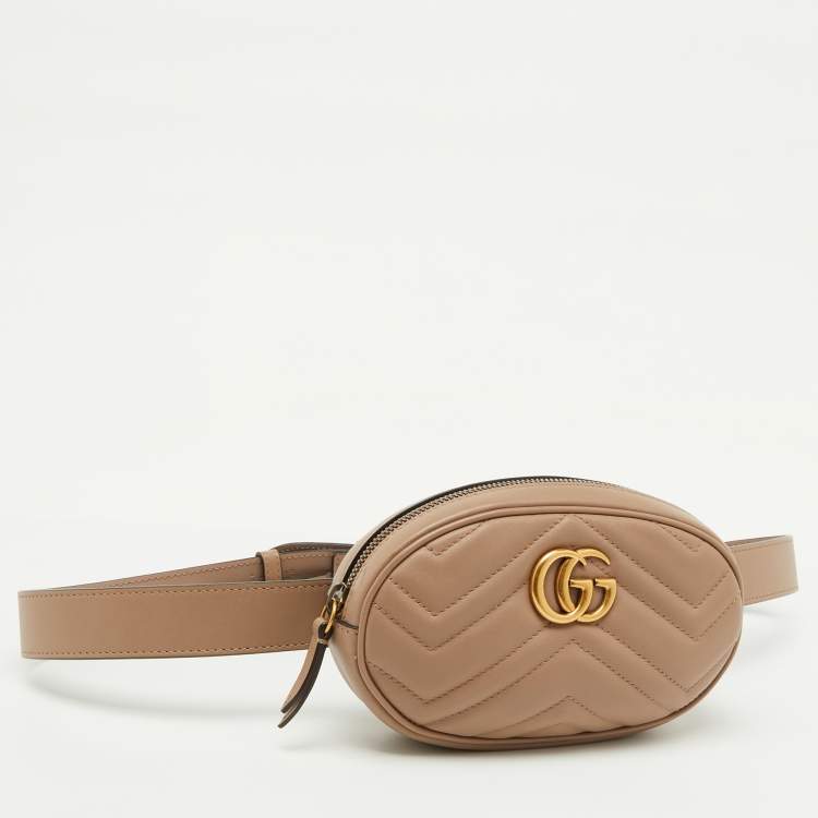 Pre Owned Gucci Beige Matelasse Leather GG Marmont Belt Bag