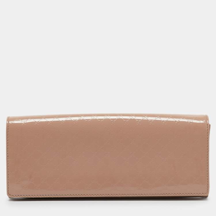 Pre Owned Gucci Beige Microguccissima Patent Leather Broadway Clutch