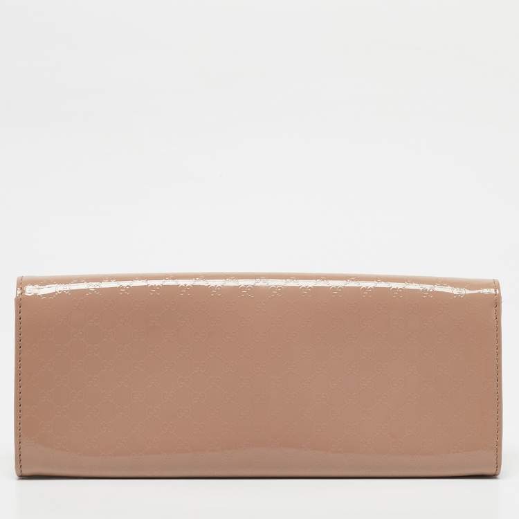 Pre Owned Gucci Beige Microguccissima Patent Leather Broadway Clutch