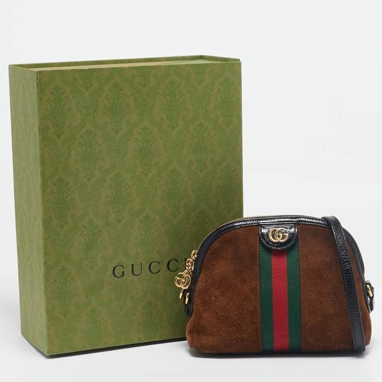 Pre Owned Gucci Brown/Black Suede and Patent Leather Ophidia Crossbody Bag