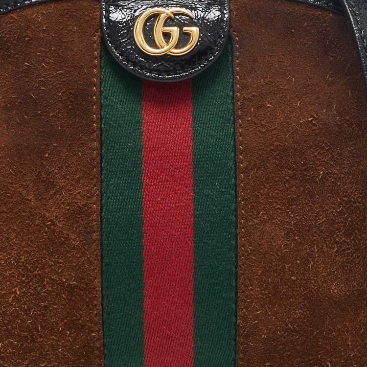 Pre Owned Gucci Brown/Black Suede and Patent Leather Ophidia Crossbody Bag