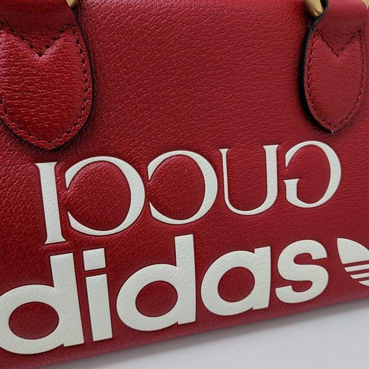 Pre Owned Gucci Red Leather X Adidas Duffel Bag
